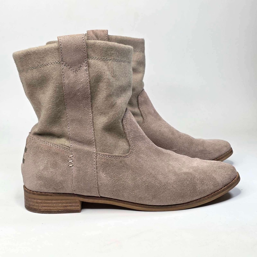 TOMS Boots Women's Size 10 Taupe Brown Gray Suede Flat Mid Calf Pull On Shoes